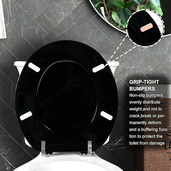 Black Round Toilet Seat Natural Wood Toilet Seat with Zinc Alloy Hinges, Easy to Install also Easy to Clean, Scratch Resistant Toilet Seat by Angol Shiold (Round, Black) - ModernBath