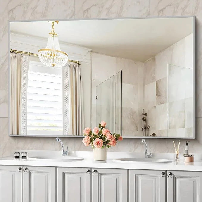 COFENY 36x55inch Bathroom Mirror, Silver Rectangle Mirror with Thin Metal Frame, Large Rectangular Wall Mirrors for Bathroom, Living Room, Hair Salon, Big Mirror Hang Horizontal/Vertical - ModernBath