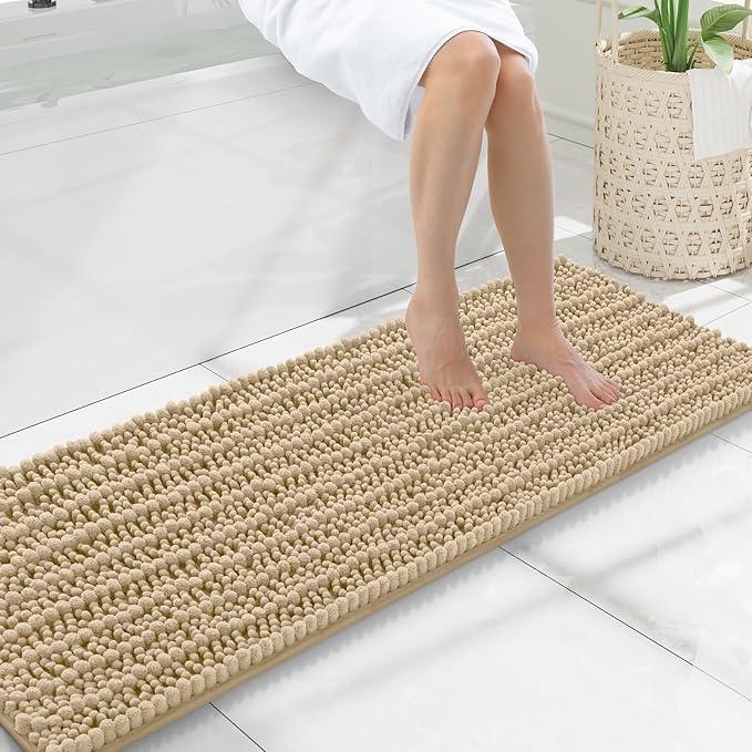 Smiry Bathroom Rugs Mat 47x17, Extra Soft Absorbent Chenille Bath Rugs, Non Slip Rubber Backing Machine Washable Quick Dry Bath Mats for Bathroom Floor, Tub, Shower, Home Decor Accessories, Beige - ModernBath