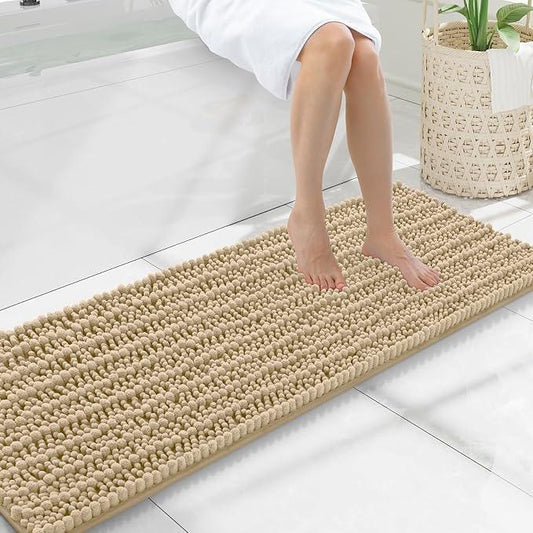 Smiry Bathroom Rugs Mat 47x17, Extra Soft Absorbent Chenille Bath Rugs, Non Slip Rubber Backing Machine Washable Quick Dry Bath Mats for Bathroom Floor, Tub, Shower, Home Decor Accessories, Beige - ModernBath