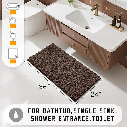 Yimobra Large Bathroom Rugs 36"x24", Non Slip Bath Mat for Tub, Shaggy Rug Floor Carpet, Extra Soft Super Absorbent Quick Dry, Machine Washable,Brown - ModernBath