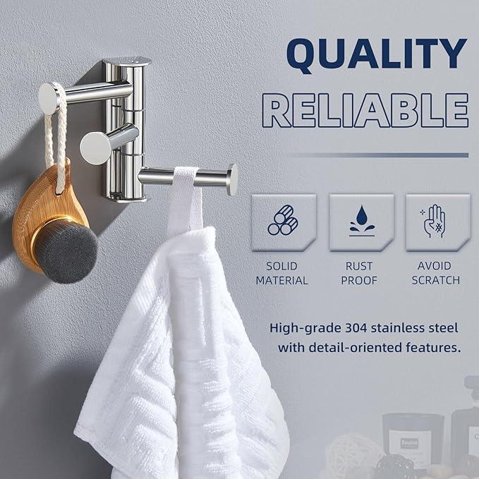 Angle Simple Swivel Hook Polished Chrome, SUS 304 Stainless Steel Bathroom Towel Hook for Wall - ModernBath
