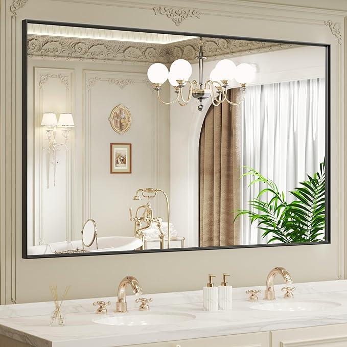 LOAAO Black Bathroom Mirror 60"X40" for Wall, Rectangle Bathroom Vanity Mirror, Tempered Glass, Hangs Vertically or Horizontally, Easy to Install, Modern Design - ModernBath