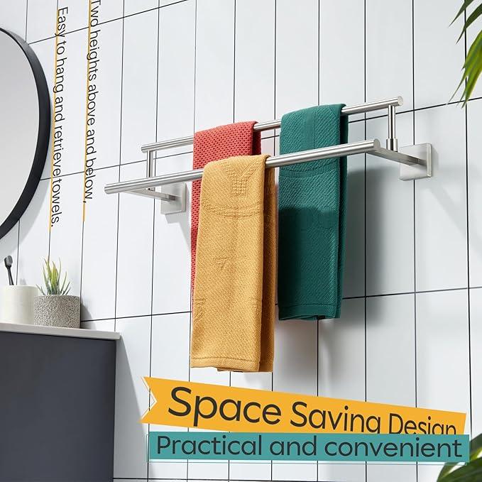 KOKOSIRI Hand Towel Holder Brushed Nickel Bathroom Rack 20-Inch Double Bath Towel Bars Rails for Garage Kitchen Stainless Steel B5009BR-L20 - ModernBath