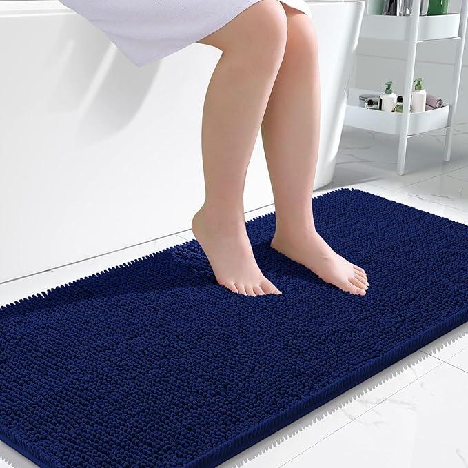 OLANLY Bathroom Rugs 47x24, Extra Soft Absorbent Chenille Bath Rugs, Rubber Backing Quick Dry, Machine Washable Bath Mats for Bathroom Floor, Tub and Shower, Home Decor Accessories, Navy - ModernBath