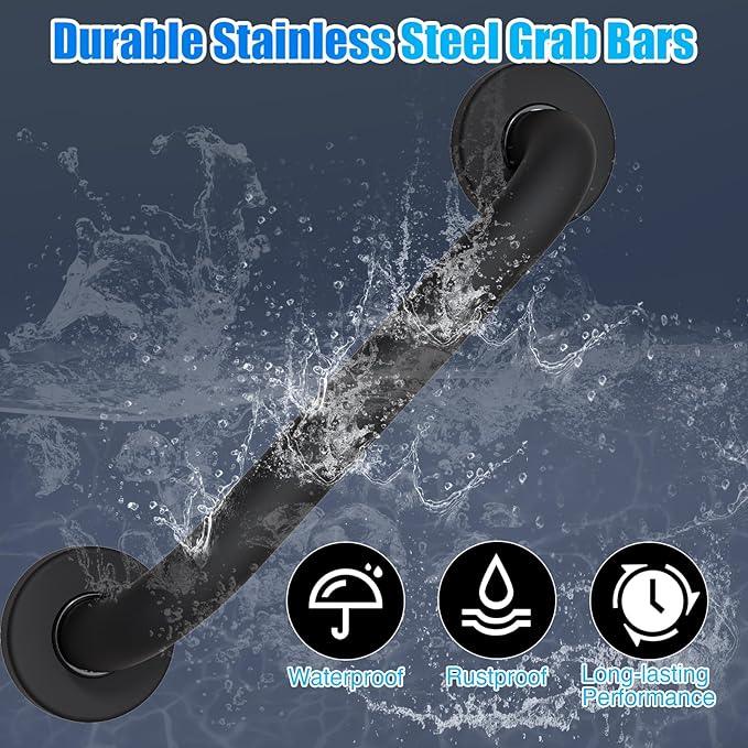 ROTHLEY 12 Inch Grab Bar for Bathtubs and Showers: Stainless Steel Shower Grab Bar Wall Mounted Shower Handle with Concealed Screws for Handicapped Elderly and Seniors (Matte Black) - ModernBath
