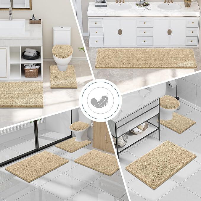 Smiry Luxury Chenille Bathroom Rugs 40x32, Extra Soft and Absorbent Shaggy Bath Mat, Machine Washable, Non-Slip Plush Carpet Runner for Tub, Shower, and Floor, Home Decor Accessories, Beige - ModernBath