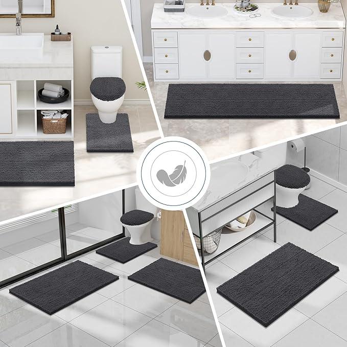 Smiry Luxury Chenille Bathroom Rugs 44x24, Extra Soft and Absorbent Shaggy Bath Mat, Machine Washable, Non-Slip Plush Carpet Runner for Tub, Shower, and Floor, Home Decor Accessories, Charcoal Grey - ModernBath