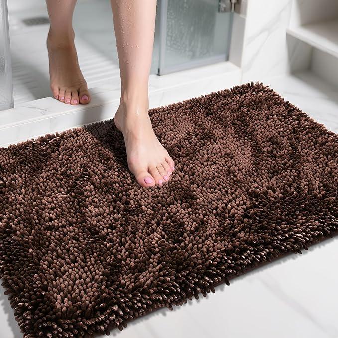 Yimobra Large Bathroom Rug Non Slip 36x24 Inch, Extra Thick Soft Absorbent Chenille Bath Mat, Machine Washable Quick Dry Bath Rugs for Bathroom Floor, Tub and Shower, Home Decor Accessories, Brown - ModernBath