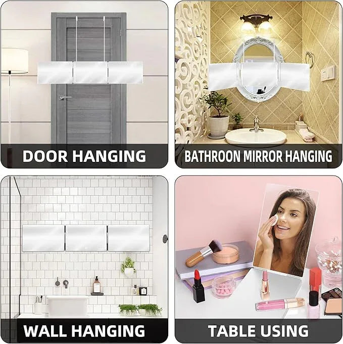 GLDDAO LED 3 Way Mirror to See Back of Head 360 Mirror for Women for Braiding Hair Telescoping Hooks Anti-Fog HD Glass Three Way for Self Hair Cutting Makeup Trifold - ModernBath