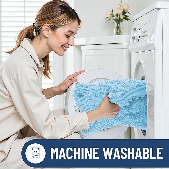Smiry Bathroom Rugs Mat 30x20, Extra Soft Absorbent Chenille Bath Rugs, Non Slip Rubber Backing Machine Washable Quick Dry Bath Mats for Bathroom Floor, Tub, Shower, Home Decor Accessories, Sky Blue - ModernBath