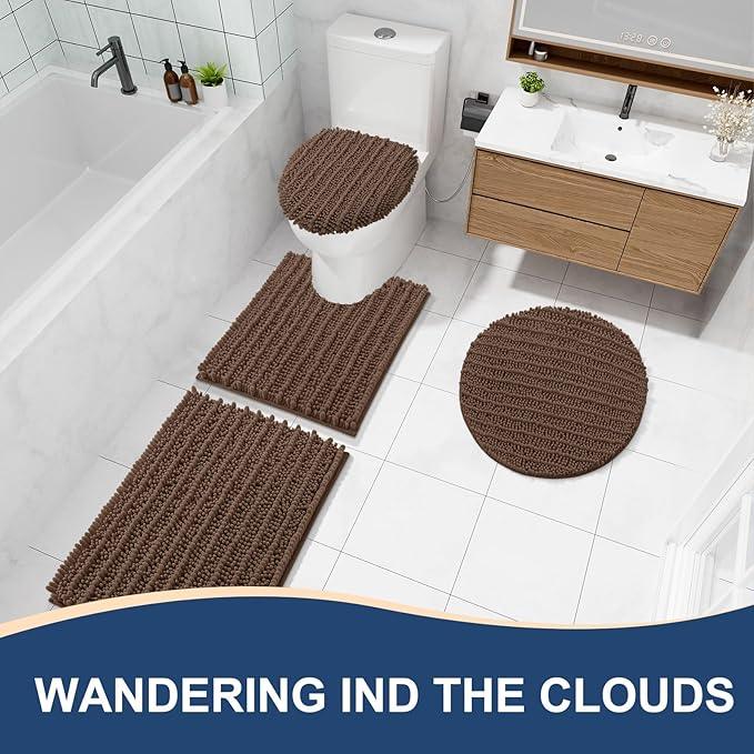 Arotive Luxury Chenille Bathroom Rug Mat, Extra Soft Thick Absorbent Shaggy Bath Rugs, Non-Slip Machine Wash Dry, Plush Bath Mats for Bathroom, Shower and Tub, 47x24, Mocha - ModernBath