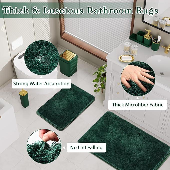 XLHOMO Bathroom Set - Dark Green Bathroom Sets with Shower Curtain and Rugs, 24PCS Shower Curtain Set with Hooks, Soap Dispenser, Soap Dish, Toilet Brush Holder and Trash Can for Housewarming - ModernBath