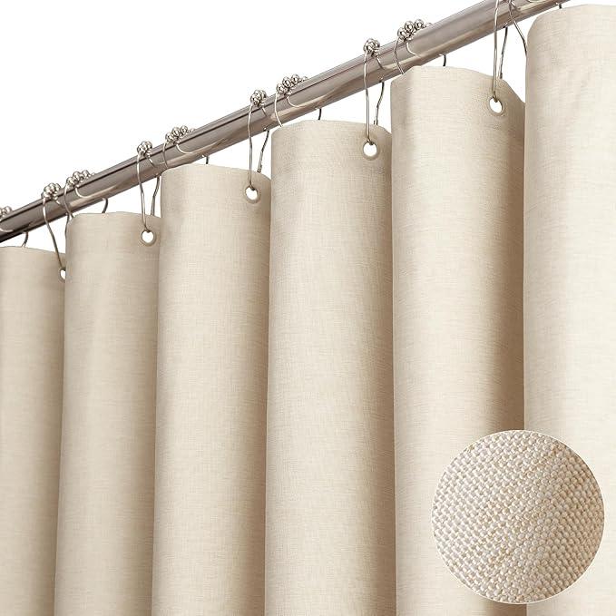 BTTN Stall Fabric Shower Curtain - 48x72 Inch Narrow Linen Textured Heavy Duty Shower Curtain Set with 8 Plastic Hooks, Hotel Spa Luxury Small Waterproof Bath Curtains for Bathroom - Cream/Beige - ModernBath