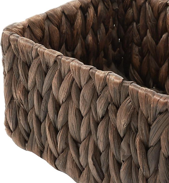 Casafield Set of 2 Bathroom Storage Baskets, Espresso - Water Hyacinth, 16" W x 6.75" D x 4.25" H, Woven Toilet Tank Topper Bins for Organizing Tissues, Toilet Paper, Toiletries, Shelves - ModernBath