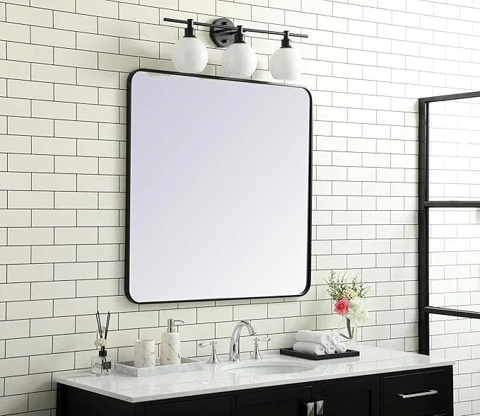 ARS Concepts Aura, Soft Corner Metal Rectangular Mirror 36X36 Inch in, Modern, Black - ModernBath