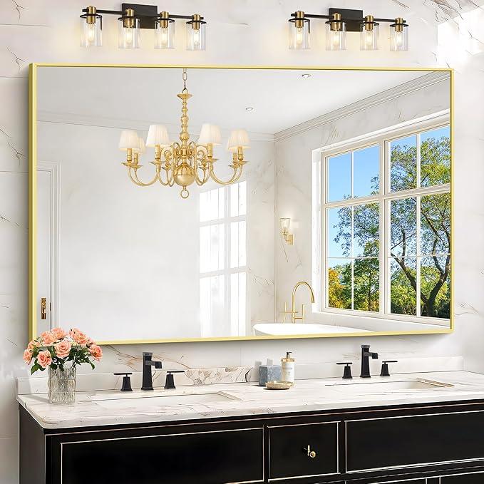 KOCUUY Large Gold Bathroom Mirror, 60x40 Inch Rectangular Mirror for Bathroom Sink, Oversized Wall Mirror with Metal Gold Frame for Living Room, Farmhouse, Entryway, Hang Horizontal/Vertical - ModernBath