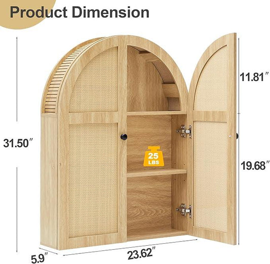 Turtle Myrtle Bathroom Medicine Cabinet Wall Mounted, Arched Wall Cabinet with Adjustable Shelf & Doors, Floating Cabinet for Wall Over The Toilet Storage Cabinet Space Saver,Natural - ModernBath