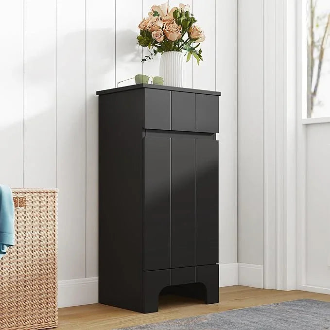 Small Bathroom Cabinet with Adjustable Shelves, Drawer, Anti-Tip Design, 14.96" L x 11.81" W x 32.09" H, Durable MDF for Bathroom, Kitchen, Laundry Storage, Soft-Close Door - ModernBath