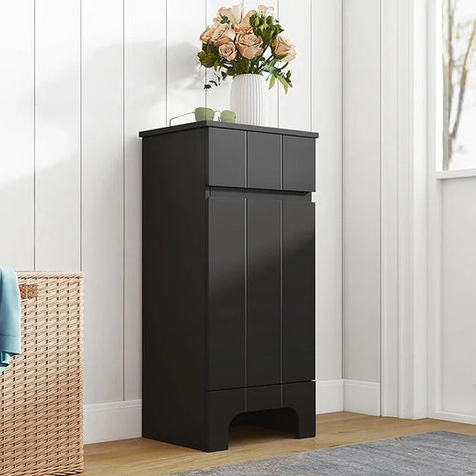 Small Bathroom Cabinet with Adjustable Shelves, Drawer, Anti-Tip Design, 14.96" L x 11.81" W x 32.09" H, Durable MDF for Bathroom, Kitchen, Laundry Storage, Soft-Close Door - ModernBath