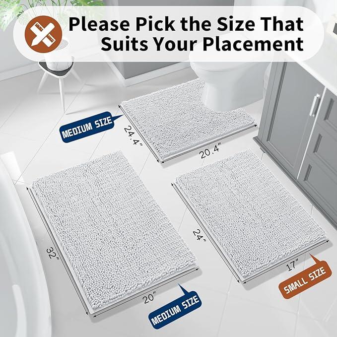 Yimobra Toilet Rugs U Shaped Washable - 24"x20" Non Slip Plush Contour Bath Rugs for Toilet - Super Soft Absorbent Quick Dry Toilet Mats for Bathroom,Silver - ModernBath