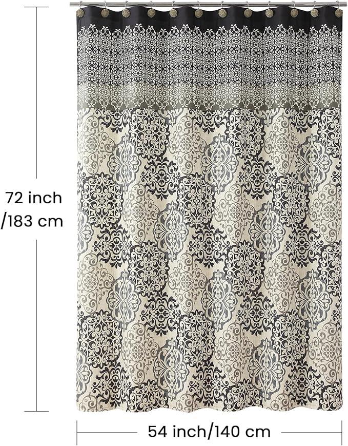 BESTRIPES Stall Fabric Shower Curtain, Black and Beige Boho Medallion Print Shower Curtains for Bathroom, 54" W x 72" H - ModernBath