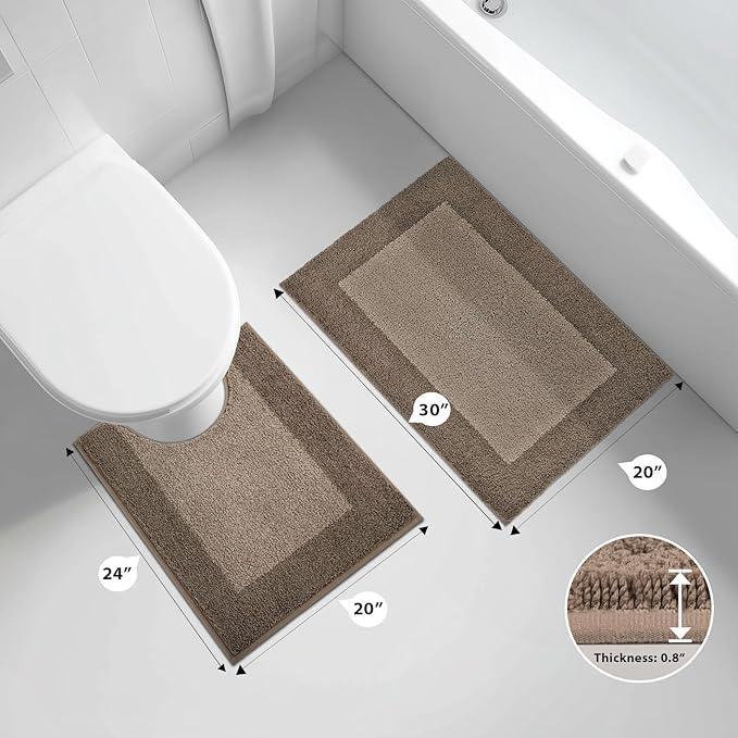 anllugs Bathroom Rugs U-Shaped 20" x 24", Non-Slip Extra Soft Absorbent Bath Rugs, Machine Washable Quick Dry Bath Mats for Toilet Base, Grayish Brown & Coffee - ModernBath