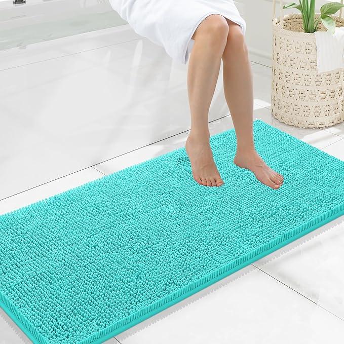 Smiry Luxury Chenille Bathroom Rugs 47x20, Extra Soft and Absorbent Shaggy Bath Mat, Machine Washable, Non-Slip Plush Carpet Runner for Tub, Shower, and Floor, Home Decor Accessories, Turquoise - ModernBath
