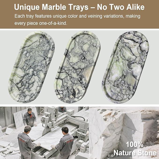 Natural Marble Vanity Tray - Moujings Genuine Marble Perfume Tray for Bathroom Decor, Stone Bathroom Vanity Organizer Tray for Kitchen Counter, Candles, Jewelry, Coffee, Makeup, Key - ModernBath