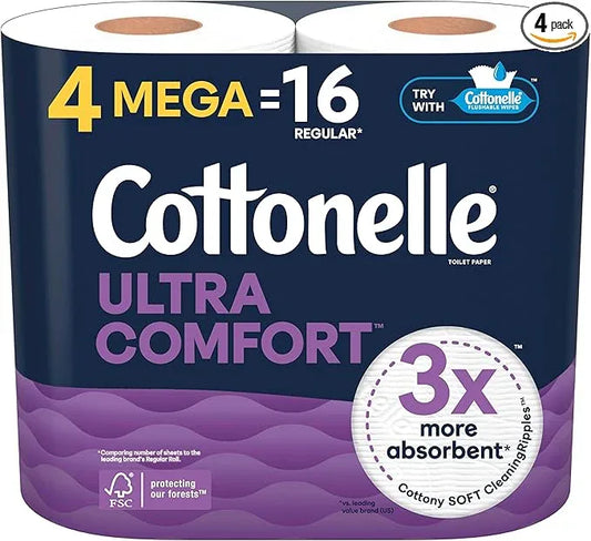 Cottonelle Ultra Comfort Soft Toilet Paper, 4 Mega Rolls = 16 Regular Rolls - ModernBath