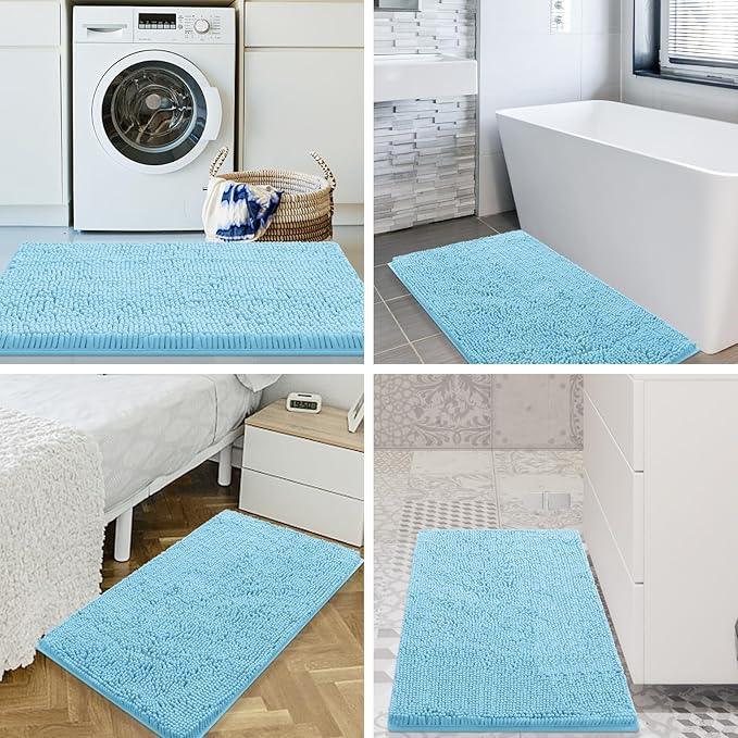 Smiry Luxury Chenille Bathroom Rugs 70x24, Extra Soft and Absorbent Shaggy Bath Mat, Machine Washable, Non-Slip Plush Carpet Runner for Tub, Shower, and Floor, Home Decor Accessories, Sky Blue - ModernBath