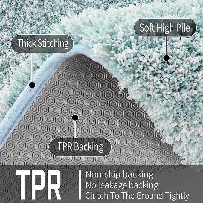 Yimobra Bath Rugs for Bathroom 32x20, Ultra Soft and Water Absorbent Bath Mats, Non Slip Plush Shower Mat, Microfiber Thick Matts for Bathroom Floor/Tub, Machine Washable, Sky Light Blue and White - ModernBath