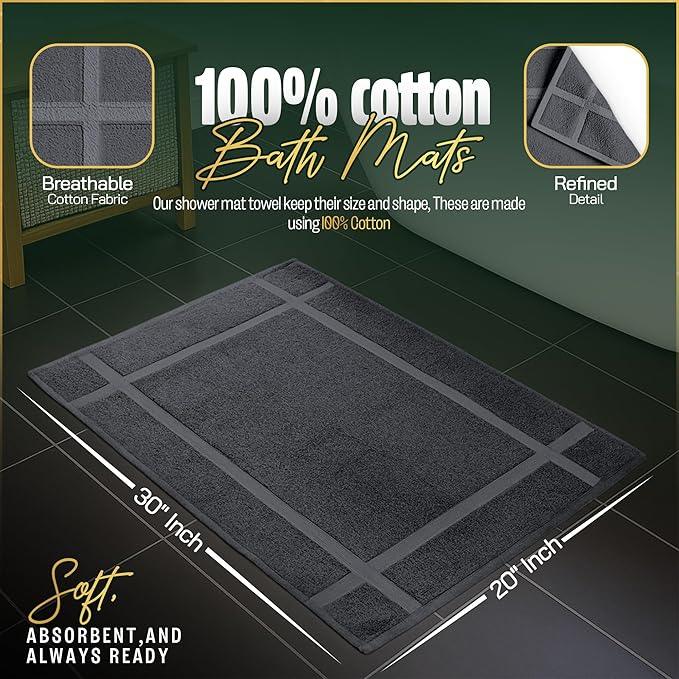 Pearl Linens 100% Ring Spun Cotton Bath Mat (Pack of 12) 20 x 30 Inch, Washable, Soft & Absorbent Terry Bathroom Floor Mat – Not Bathroom Rugs – Quick-Dry After Shower Bath Mat, 687 GSM, Dark Grey - ModernBath