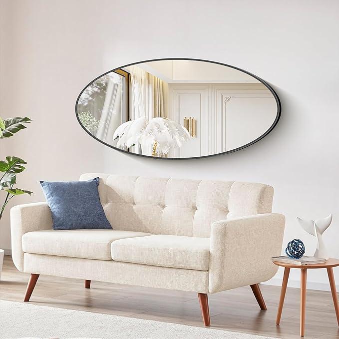 Bathroom Mirrors, 24" x48" Black Mirrors, Oval Vanity Mirrors, Metal Framed Wall Mounted Mirrors, Vertical/Horizontal Mirror for Bathroom Bedroom Entryway Living Room - ModernBath