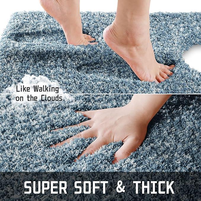 Yimobra Bathroom Rugs Sets 2 Piece, Soft Absorbent Bath Mat and U-Shaped Toilet Rug with Non Slip Backing, Machine Washable, Plush Shaggy Bath Mats for Bathroom, 32"x20"+24"x20", Denim Blue and White - ModernBath