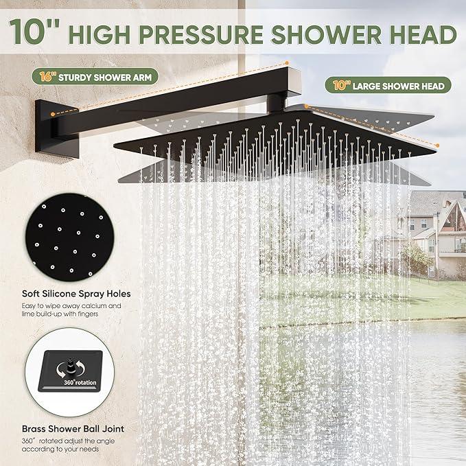 Kurpot Black Shower System, Wall Mounted Shower Faucet Set with Valve, 10-Inch Rainfall Shower Head with Handheld Combo Spray, 59'' Long Shower Hose and Shower Trim Kit, Matte Black - ModernBath