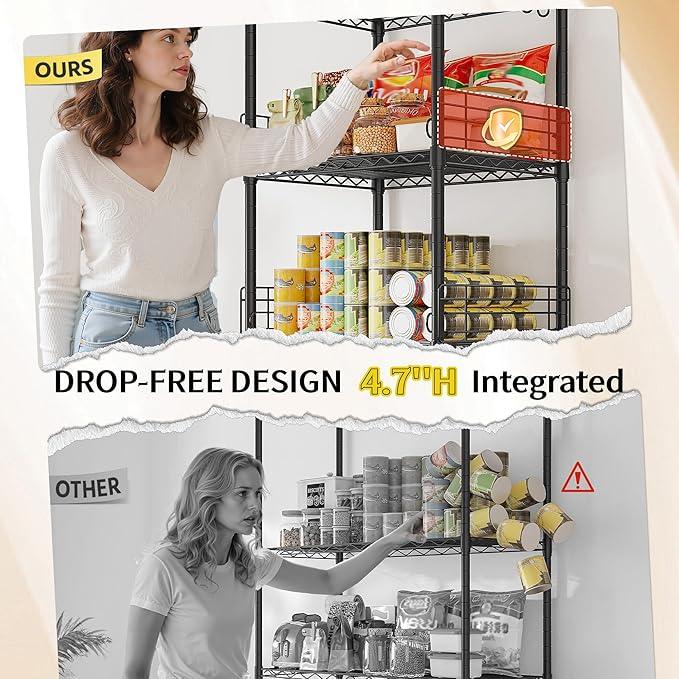 5 Tier Metal Shelving Unit Storage Shelves With Shelf Linker,Adjustable Pantry Shelves Wire Shelving with Hooks,Metal Shelf with Side Blockers for Kitchen,Closet,Office,Laundry,18.1''Wx18.1''Dx59''H - ModernBath