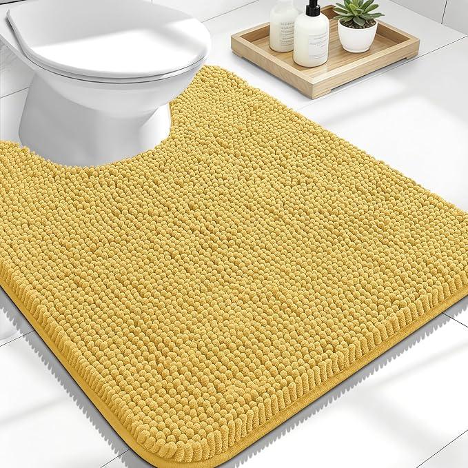 OLANLY Toilet Rugs U-Shaped 24x20, Extra Soft Absorbent Chenille Contour Bathroom Rugs for Toilet, Dry Quickly, Machine Washable, Non-Slip Bath Mat, Yellow - ModernBath