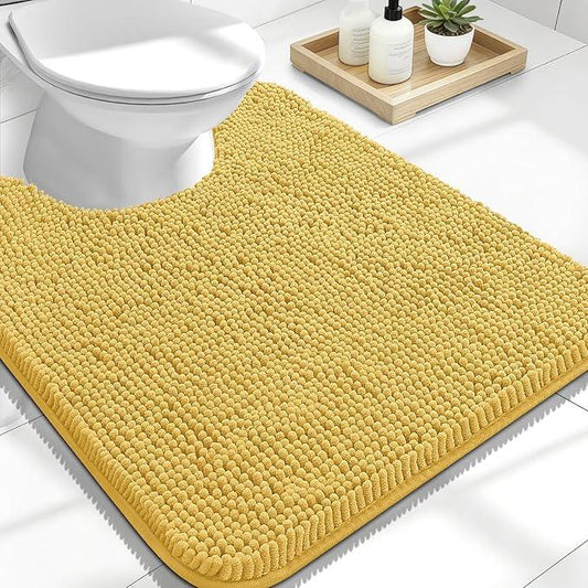 OLANLY Toilet Rugs U-Shaped 24x20, Extra Soft Absorbent Chenille Contour Bathroom Rugs for Toilet, Dry Quickly, Machine Washable, Non-Slip Bath Mat, Yellow - ModernBath