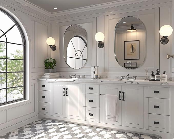 ANDY STAR Brushed Nickel Oval Bathroom Mirror, 30x40 Oval Nickle Mirror Pill Shaped in Premium Stainless Steel Metal Frame 1”Deep Wall Mounted Horizontal/Vertical - ModernBath