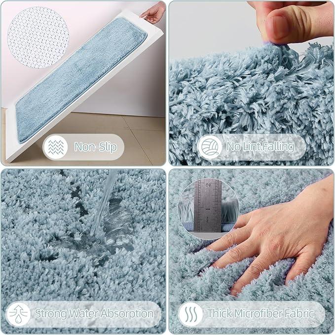 XLHOMO Bathroom Set - Light Blue Bathroom Accessories Set, Bathroom Sets with Shower Curtain and Rugs, 25PC Shower Curtain Set with Hooks, Soap Dispenser, Soap Dish, Toilet Brush Holder and Trash Can - ModernBath