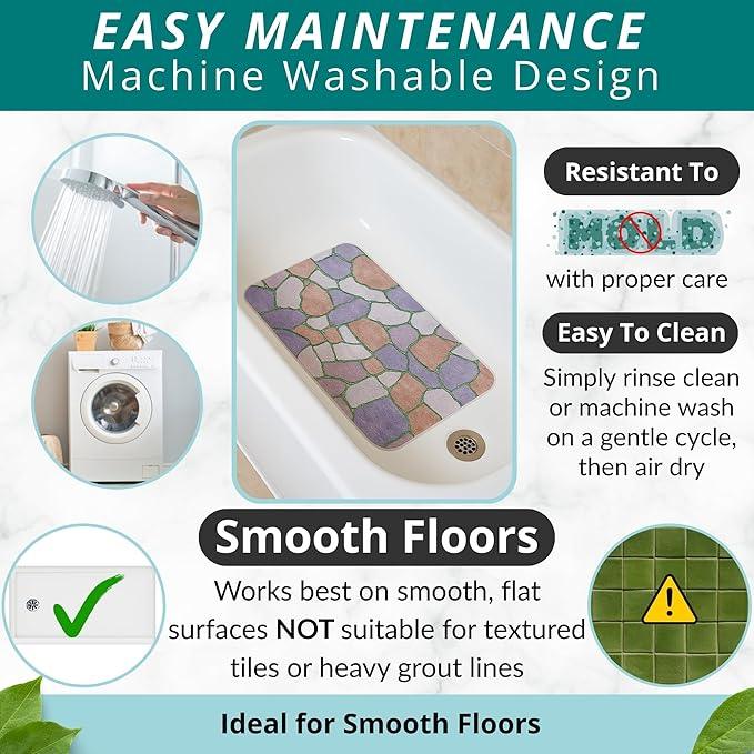 ENKOSI Non Slip Shower Mat – Bath Mat for Tub and Shower Floors – Anti Slip Bathtub Mat with Strong Suction Cup Grip – Unique Design Soft Bathroom Mat for Inside Baths and Showers (28x16 Stone Path) - ModernBath