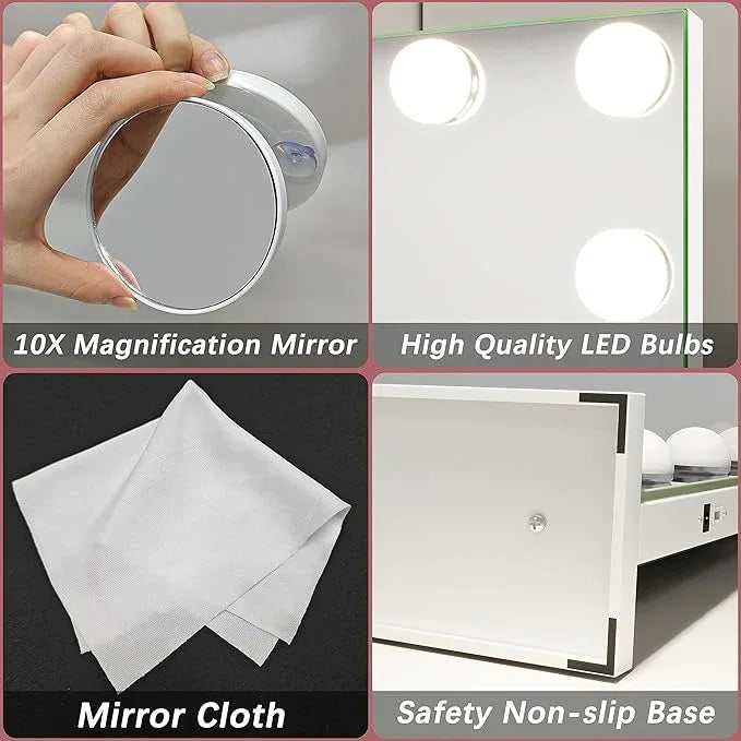 ROLOVE 32"x24" Hollywood Vanity Mirror with Lights, 18 Dimmable LED Bulbs, 3 Color Modes, 10X Magnification, USB Charging Port, Tabletop or Wall-Mounted - ModernBath