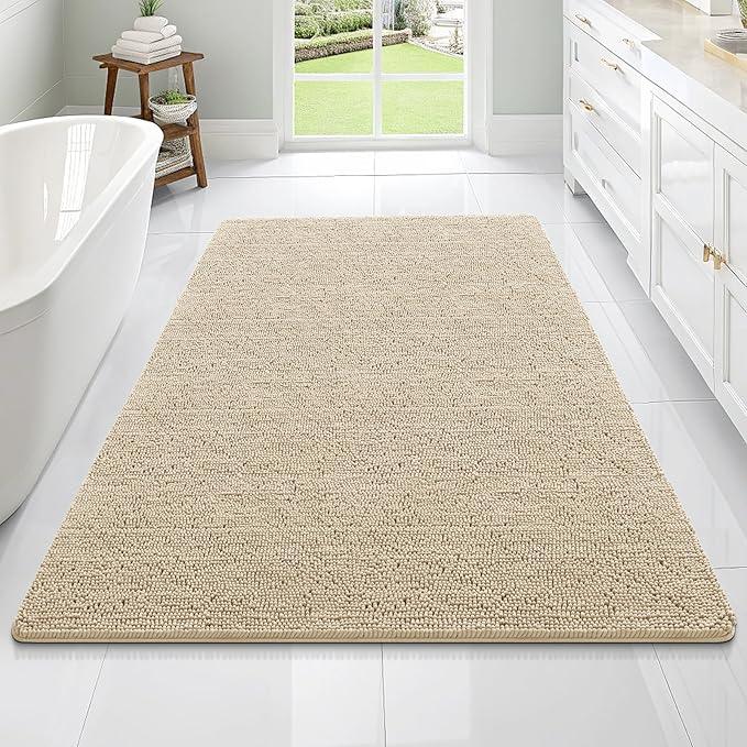 OLANLY Bathroom Rugs 70x46, Extra Soft Absorbent Chenille Bath Rugs, Rubber Backing Quick Dry, Machine Washable Bath Mats for Bathroom Floor, Tub and Shower, Home Decor Accessories, Beige - ModernBath