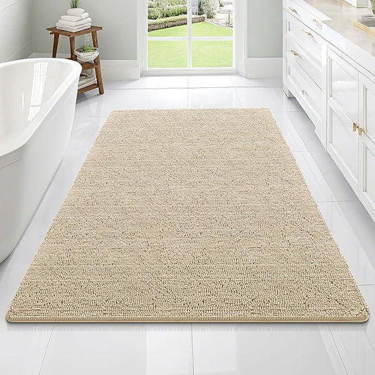 OLANLY Bathroom Rugs 70x46, Extra Soft Absorbent Chenille Bath Rugs, Rubber Backing Quick Dry, Machine Washable Bath Mats for Bathroom Floor, Tub and Shower, Home Decor Accessories, Beige - ModernBath