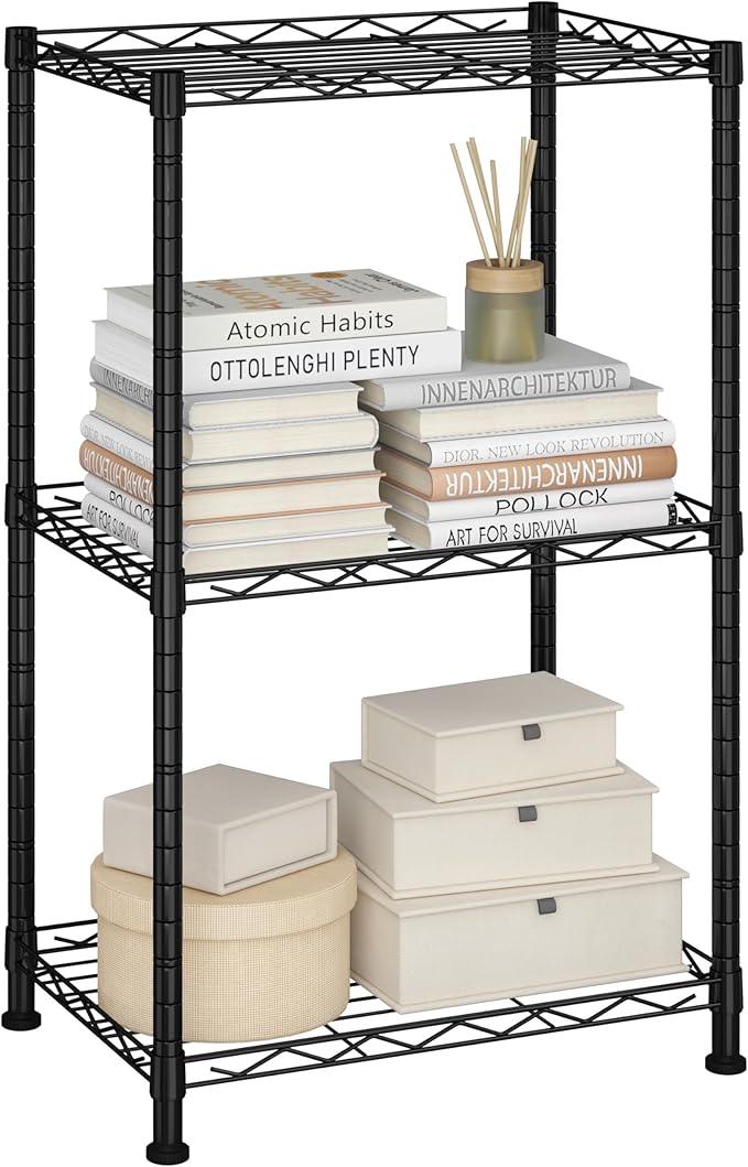 HOMEFORT Storage Shelves, 3-Wire Shelving, Metal Shelving Unit Adjustable Storage Shelves Rack for Kitchen, Pantry, Bathroom, Black, 15.7" W x 11.4" D x 30" H - ModernBath