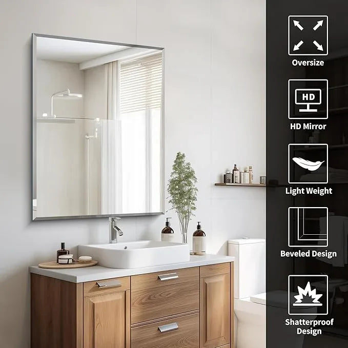 CILIBER Beveled Bathroom Mirror, 30x40 Large Frameless Mirrors for Over Sink, Upgraded Shatterproof Beveled Frameless Vanity Mirror for Bathroom,Bedroom,Living Room and Entryway - ModernBath