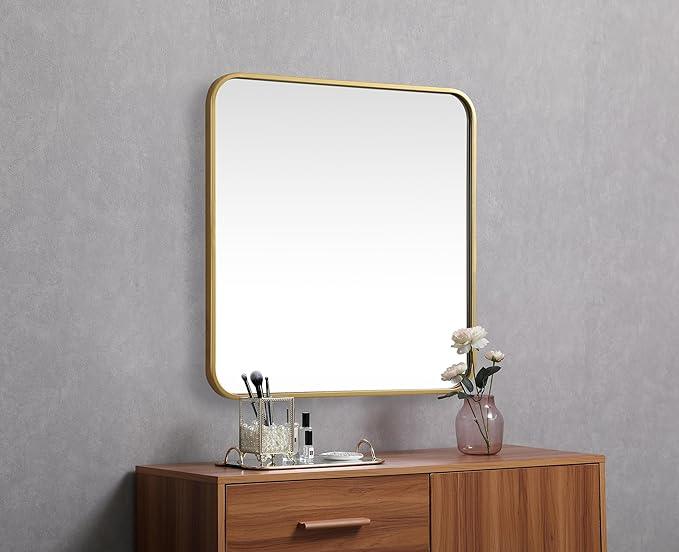 ARS Concepts Aura, Soft Corner Metal Square Mirror 24X24 Inch in, Modern, Brass - ModernBath