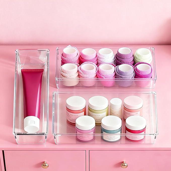 Criusia Large Drawer Organizer Bins 26 Pack | Complete 5 Size Clear Plastic Kitchen Drawer Organizers for Utensils | Bathroom Drawer Organizer Trays | Versatile for Makeup Office Organization - ModernBath