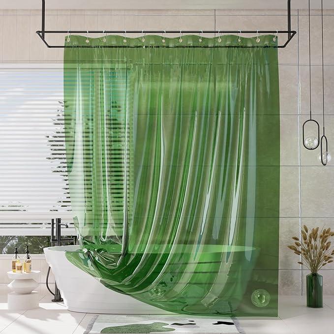 AmazerBath Long Shower Curtain Liner, 100% EVA Soft Clear Green Heavy Duty 78 inch Shower Curtain and Liner 2-in-1, 72x78 Plastic Bathroom Shower Curtain, 12 Rustproof Grommets & 3 Weighted Stones - ModernBath